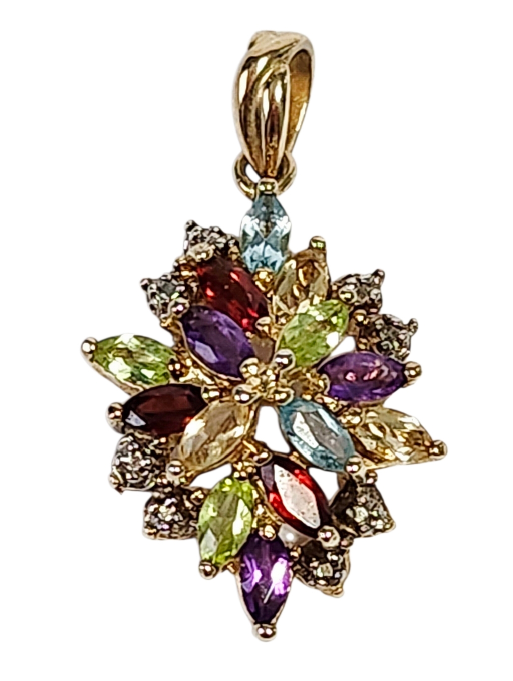 2.00 Ctw Topaz Citrine Garnet Amethyst Peridot Floral Pendant Gold Over Silver